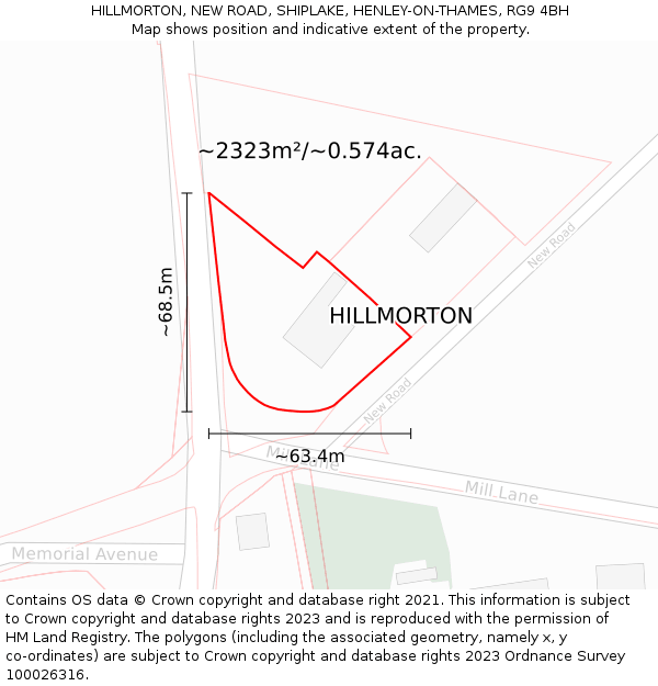 HILLMORTON, NEW ROAD, SHIPLAKE, HENLEY-ON-THAMES, RG9 4BH: Plot and title map