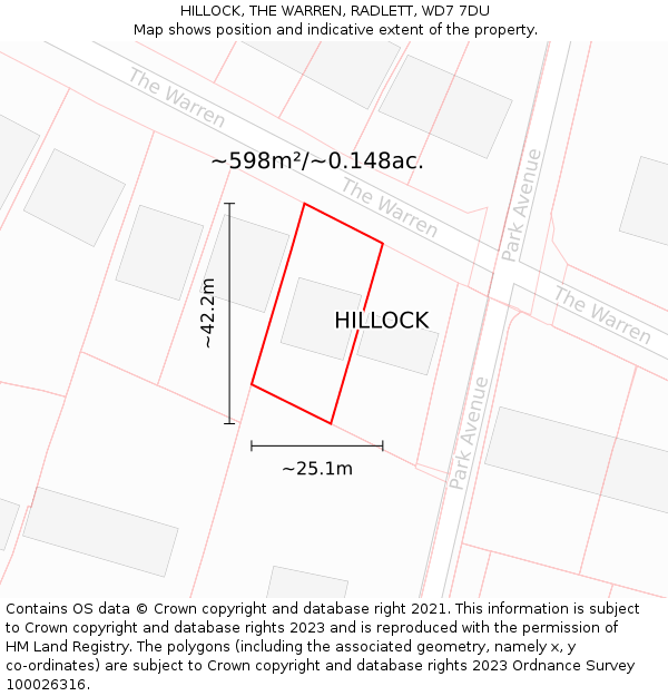 HILLOCK, THE WARREN, RADLETT, WD7 7DU: Plot and title map