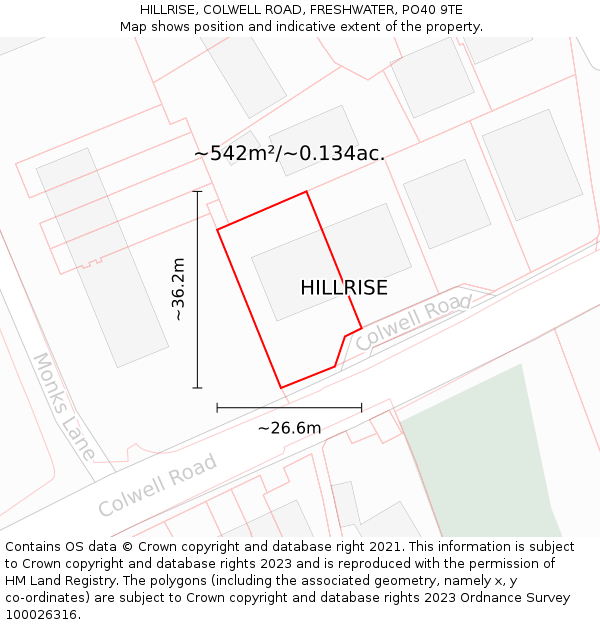 HILLRISE, COLWELL ROAD, FRESHWATER, PO40 9TE: Plot and title map