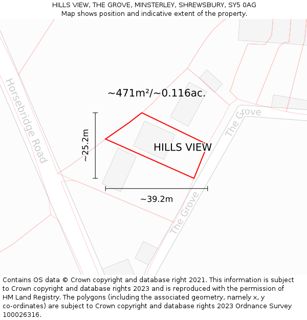 HILLS VIEW, THE GROVE, MINSTERLEY, SHREWSBURY, SY5 0AG: Plot and title map