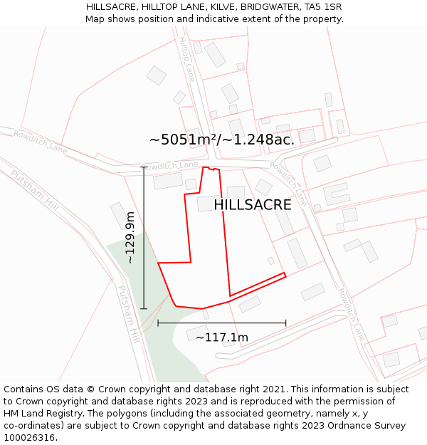 HILLSACRE, HILLTOP LANE, KILVE, BRIDGWATER, TA5 1SR: Plot and title map