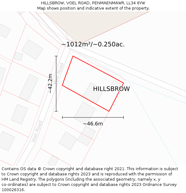 HILLSBROW, VOEL ROAD, PENMAENMAWR, LL34 6YW: Plot and title map