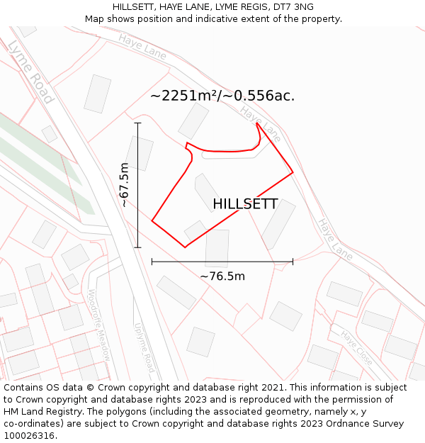 HILLSETT, HAYE LANE, LYME REGIS, DT7 3NG: Plot and title map