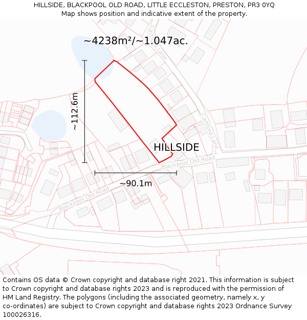 HILLSIDE, BLACKPOOL OLD ROAD, LITTLE ECCLESTON, PRESTON, PR3 0YQ: Plot and title map