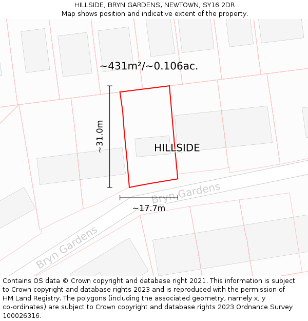 HILLSIDE, BRYN GARDENS, NEWTOWN, SY16 2DR: Plot and title map