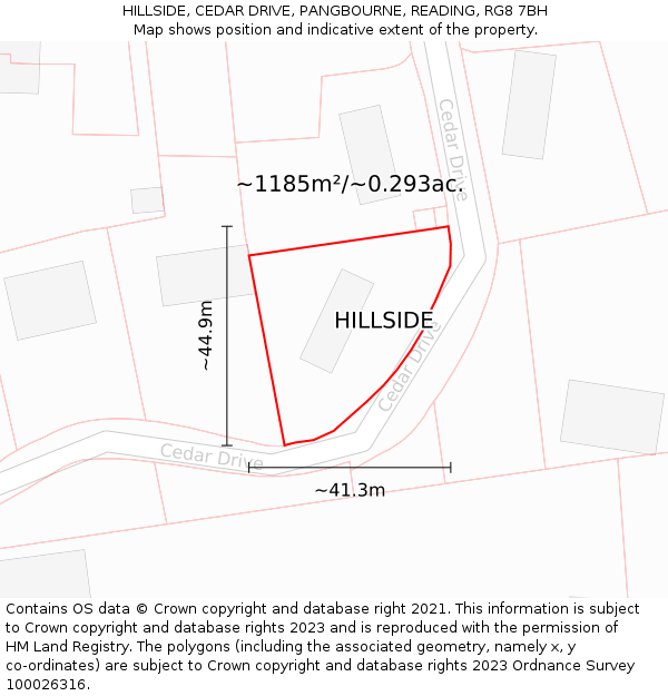 HILLSIDE, CEDAR DRIVE, PANGBOURNE, READING, RG8 7BH: Plot and title map