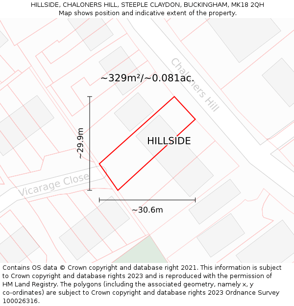 HILLSIDE, CHALONERS HILL, STEEPLE CLAYDON, BUCKINGHAM, MK18 2QH: Plot and title map
