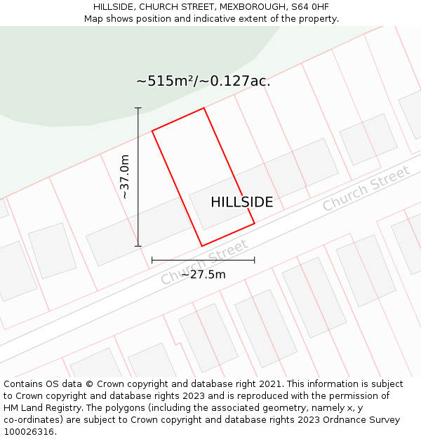 HILLSIDE, CHURCH STREET, MEXBOROUGH, S64 0HF: Plot and title map