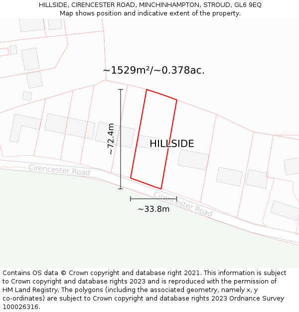 HILLSIDE, CIRENCESTER ROAD, MINCHINHAMPTON, STROUD, GL6 9EQ: Plot and title map