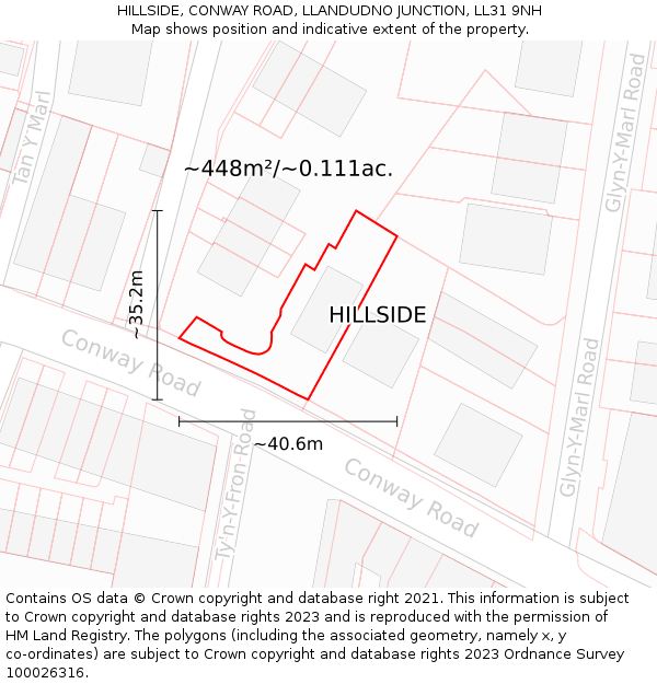 HILLSIDE, CONWAY ROAD, LLANDUDNO JUNCTION, LL31 9NH: Plot and title map