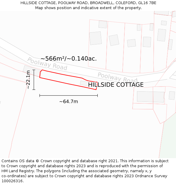 HILLSIDE COTTAGE, POOLWAY ROAD, BROADWELL, COLEFORD, GL16 7BE: Plot and title map