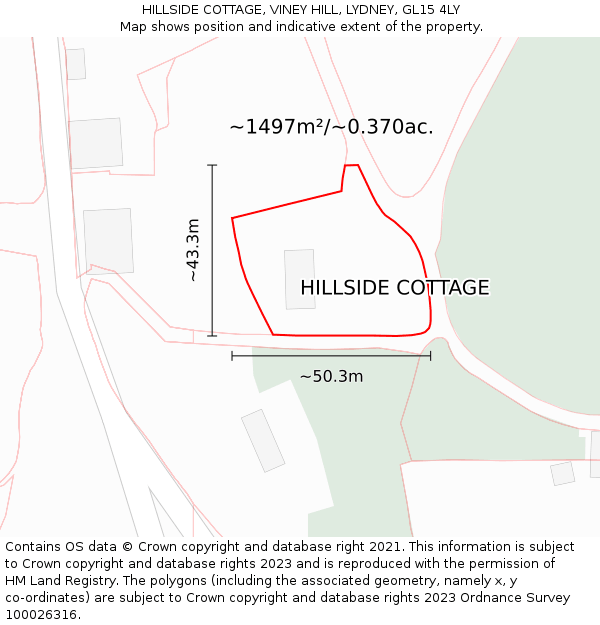 HILLSIDE COTTAGE, VINEY HILL, LYDNEY, GL15 4LY: Plot and title map