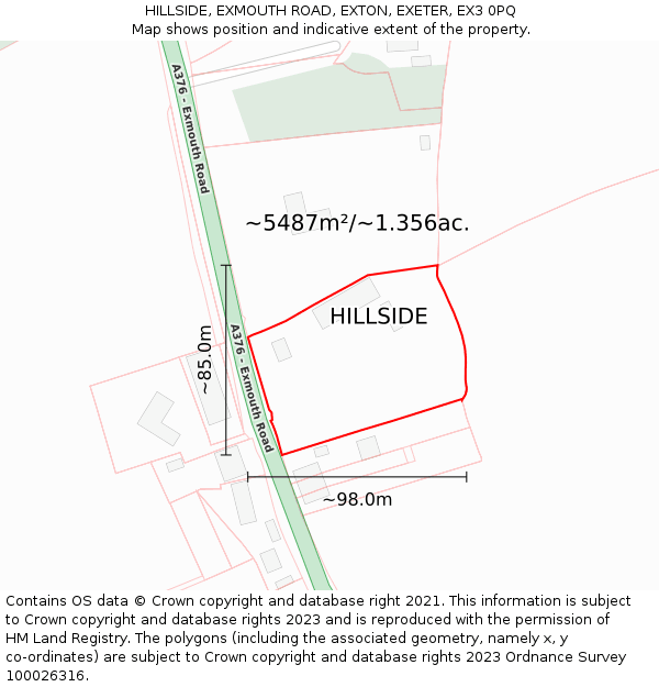 HILLSIDE, EXMOUTH ROAD, EXTON, EXETER, EX3 0PQ: Plot and title map