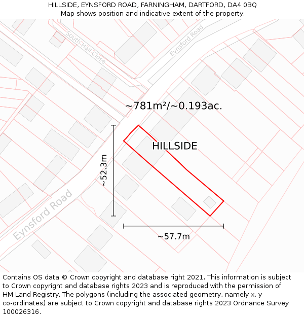 HILLSIDE, EYNSFORD ROAD, FARNINGHAM, DARTFORD, DA4 0BQ: Plot and title map