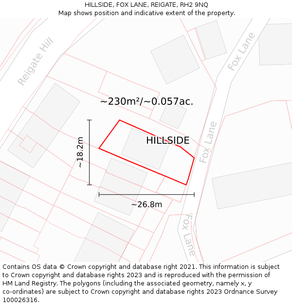 HILLSIDE, FOX LANE, REIGATE, RH2 9NQ: Plot and title map