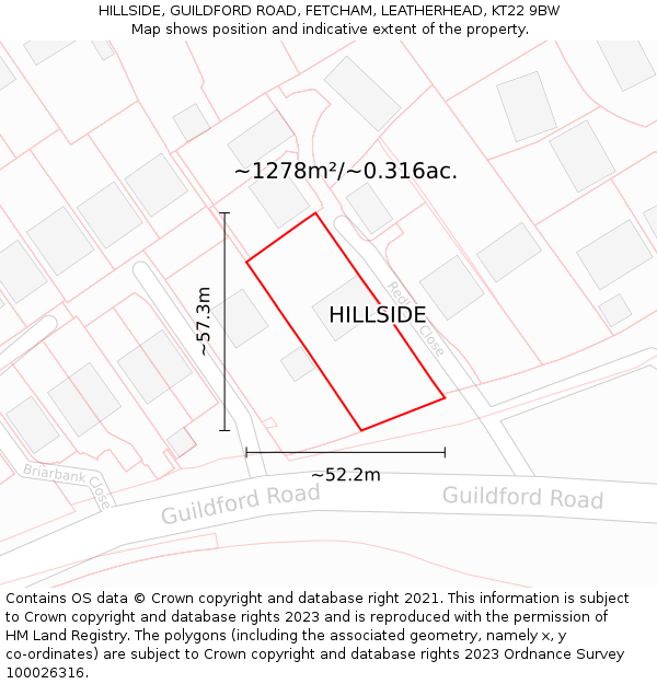 HILLSIDE, GUILDFORD ROAD, FETCHAM, LEATHERHEAD, KT22 9BW: Plot and title map