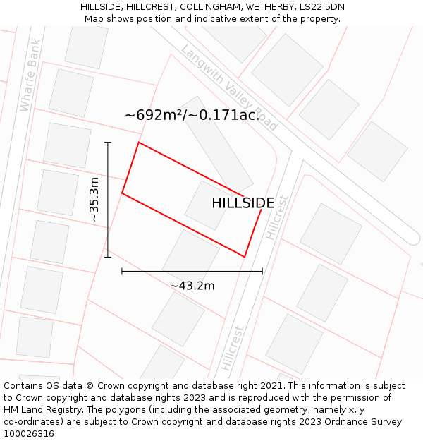 HILLSIDE, HILLCREST, COLLINGHAM, WETHERBY, LS22 5DN: Plot and title map