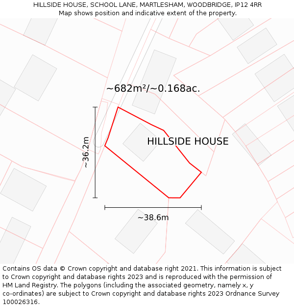 HILLSIDE HOUSE, SCHOOL LANE, MARTLESHAM, WOODBRIDGE, IP12 4RR: Plot and title map