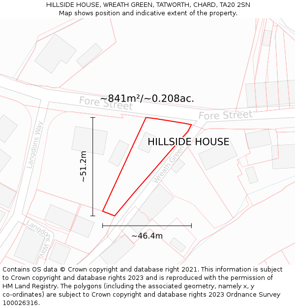 HILLSIDE HOUSE, WREATH GREEN, TATWORTH, CHARD, TA20 2SN: Plot and title map