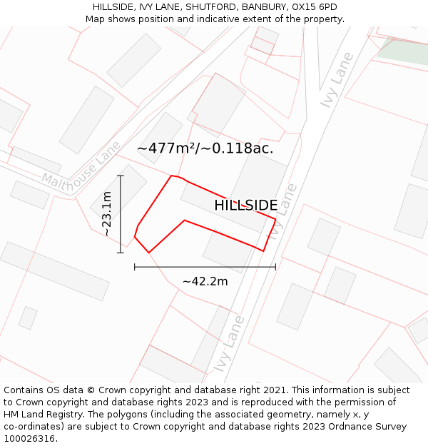 HILLSIDE, IVY LANE, SHUTFORD, BANBURY, OX15 6PD: Plot and title map