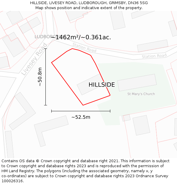 HILLSIDE, LIVESEY ROAD, LUDBOROUGH, GRIMSBY, DN36 5SG: Plot and title map