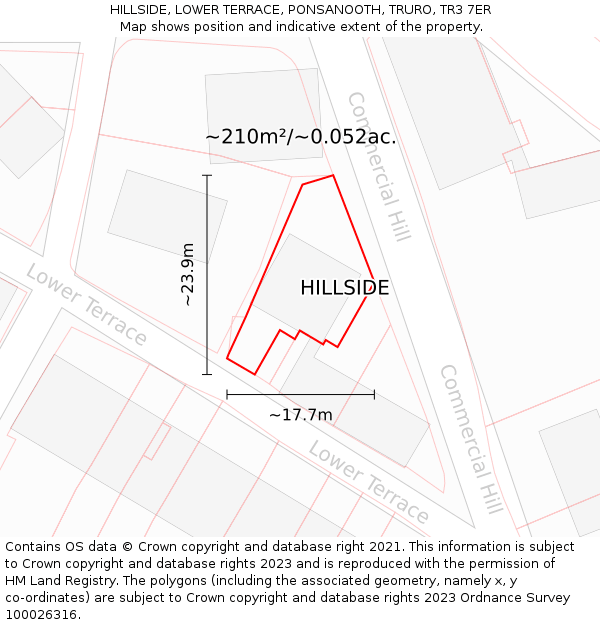 HILLSIDE, LOWER TERRACE, PONSANOOTH, TRURO, TR3 7ER: Plot and title map