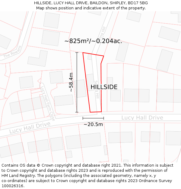 HILLSIDE, LUCY HALL DRIVE, BAILDON, SHIPLEY, BD17 5BG: Plot and title map