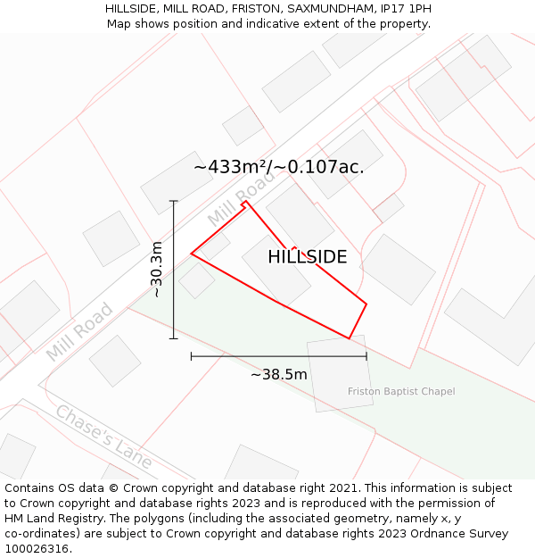 HILLSIDE, MILL ROAD, FRISTON, SAXMUNDHAM, IP17 1PH: Plot and title map