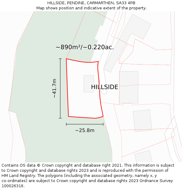 HILLSIDE, PENDINE, CARMARTHEN, SA33 4PB: Plot and title map