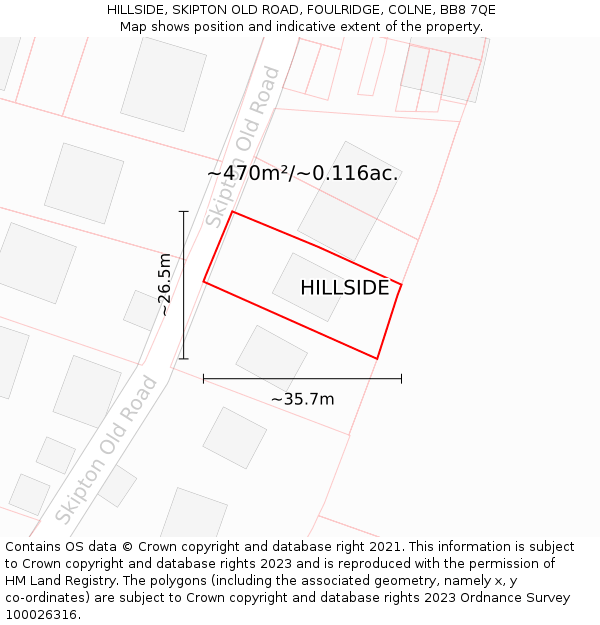 HILLSIDE, SKIPTON OLD ROAD, FOULRIDGE, COLNE, BB8 7QE: Plot and title map
