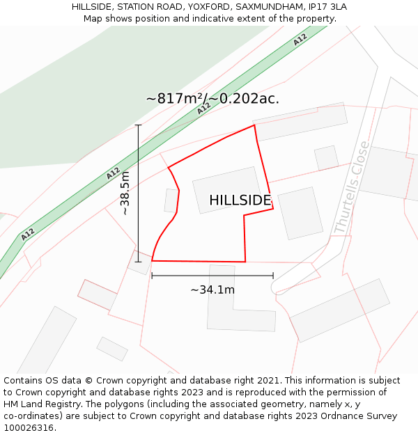 HILLSIDE, STATION ROAD, YOXFORD, SAXMUNDHAM, IP17 3LA: Plot and title map