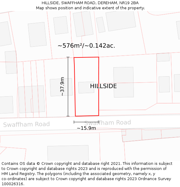 HILLSIDE, SWAFFHAM ROAD, DEREHAM, NR19 2BA: Plot and title map