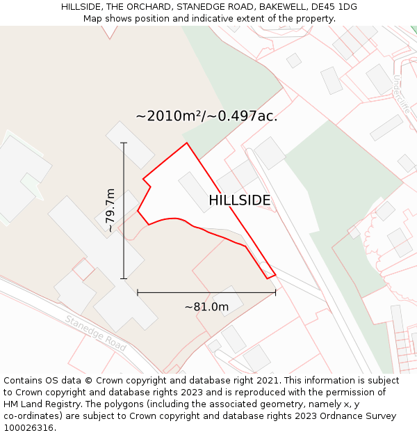 HILLSIDE, THE ORCHARD, STANEDGE ROAD, BAKEWELL, DE45 1DG: Plot and title map