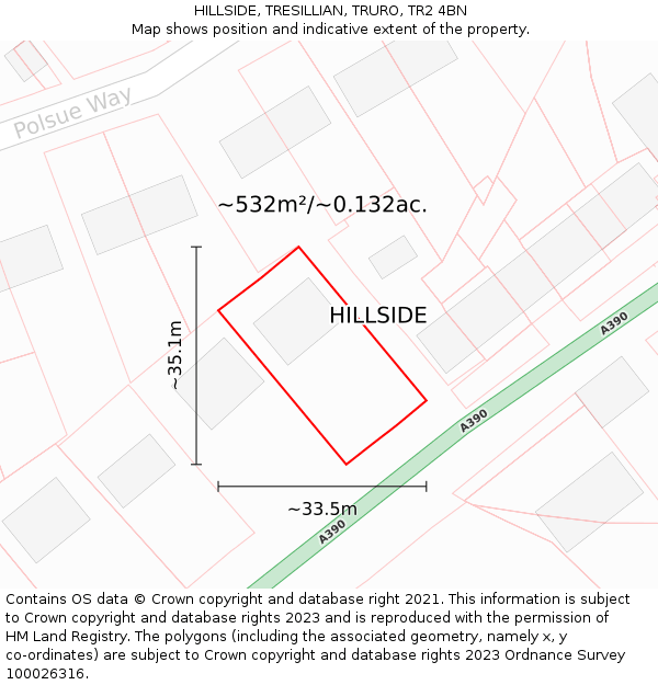 HILLSIDE, TRESILLIAN, TRURO, TR2 4BN: Plot and title map