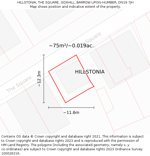 HILLSTONIA, THE SQUARE, GOXHILL, BARROW-UPON-HUMBER, DN19 7JH: Plot and title map