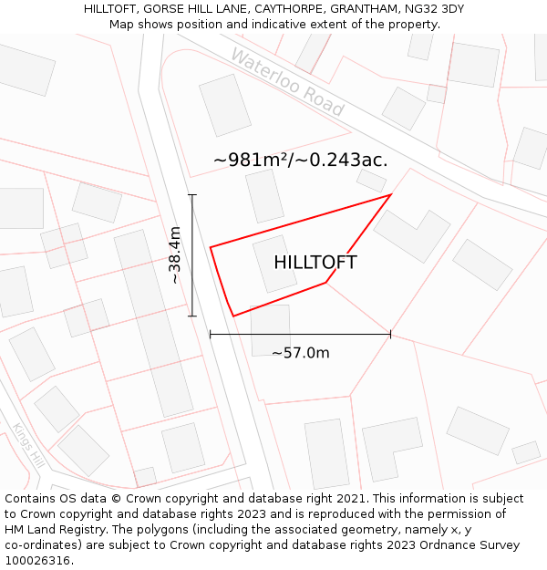 HILLTOFT, GORSE HILL LANE, CAYTHORPE, GRANTHAM, NG32 3DY: Plot and title map