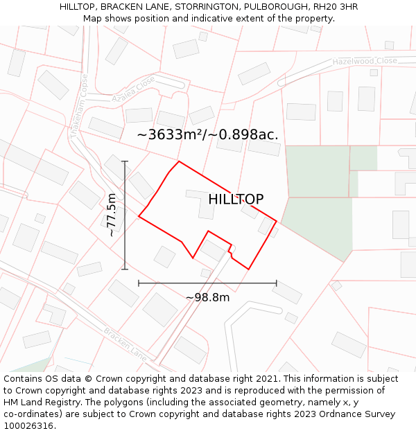 HILLTOP, BRACKEN LANE, STORRINGTON, PULBOROUGH, RH20 3HR: Plot and title map