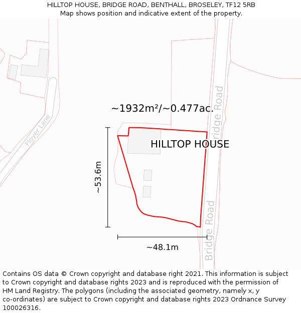 HILLTOP HOUSE, BRIDGE ROAD, BENTHALL, BROSELEY, TF12 5RB: Plot and title map