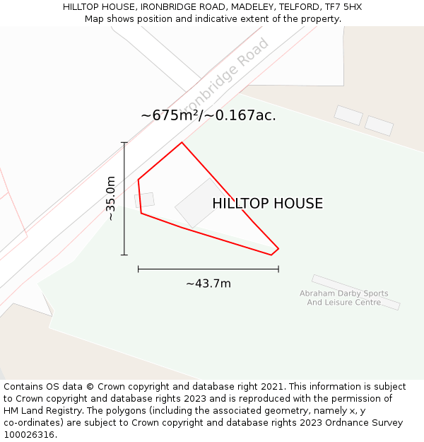 HILLTOP HOUSE, IRONBRIDGE ROAD, MADELEY, TELFORD, TF7 5HX: Plot and title map