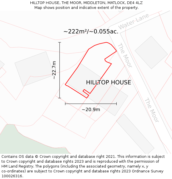 HILLTOP HOUSE, THE MOOR, MIDDLETON, MATLOCK, DE4 4LZ: Plot and title map