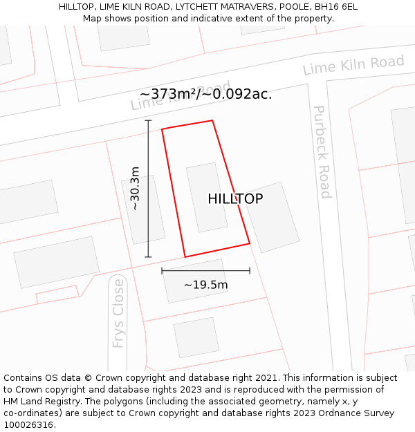 HILLTOP, LIME KILN ROAD, LYTCHETT MATRAVERS, POOLE, BH16 6EL: Plot and title map