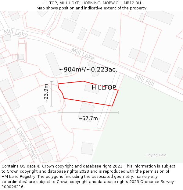 HILLTOP, MILL LOKE, HORNING, NORWICH, NR12 8LL: Plot and title map