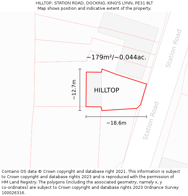 HILLTOP, STATION ROAD, DOCKING, KING'S LYNN, PE31 8LT: Plot and title map