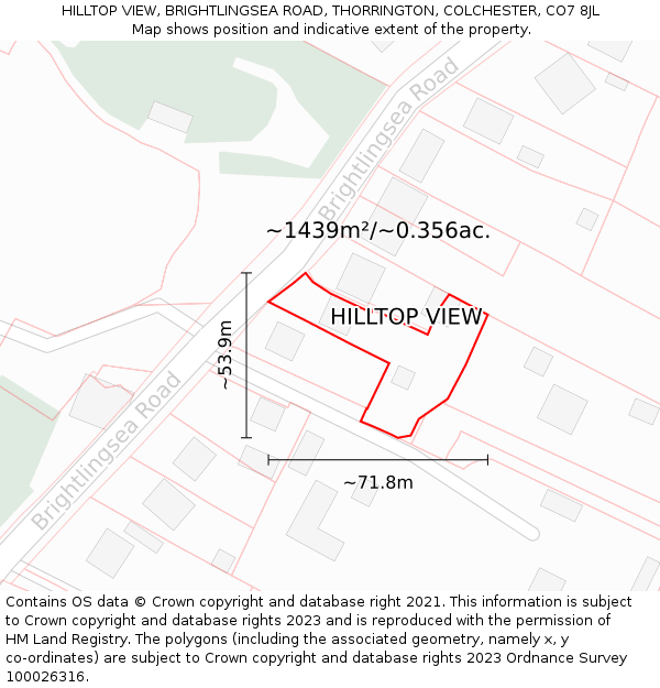 HILLTOP VIEW, BRIGHTLINGSEA ROAD, THORRINGTON, COLCHESTER, CO7 8JL: Plot and title map