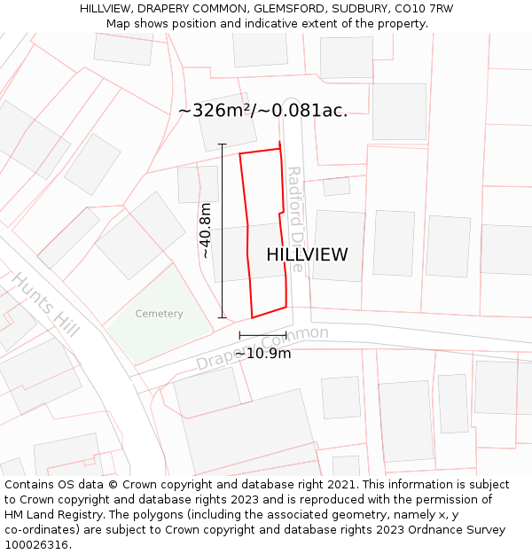 HILLVIEW, DRAPERY COMMON, GLEMSFORD, SUDBURY, CO10 7RW: Plot and title map