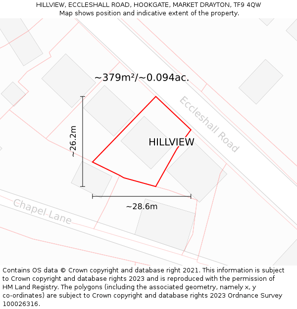 HILLVIEW, ECCLESHALL ROAD, HOOKGATE, MARKET DRAYTON, TF9 4QW: Plot and title map