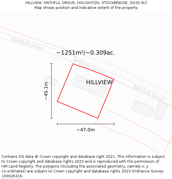 HILLVIEW, FAITHFUL DROVE, HOUGHTON, STOCKBRIDGE, SO20 6LT: Plot and title map