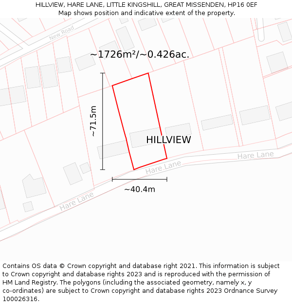 HILLVIEW, HARE LANE, LITTLE KINGSHILL, GREAT MISSENDEN, HP16 0EF: Plot and title map