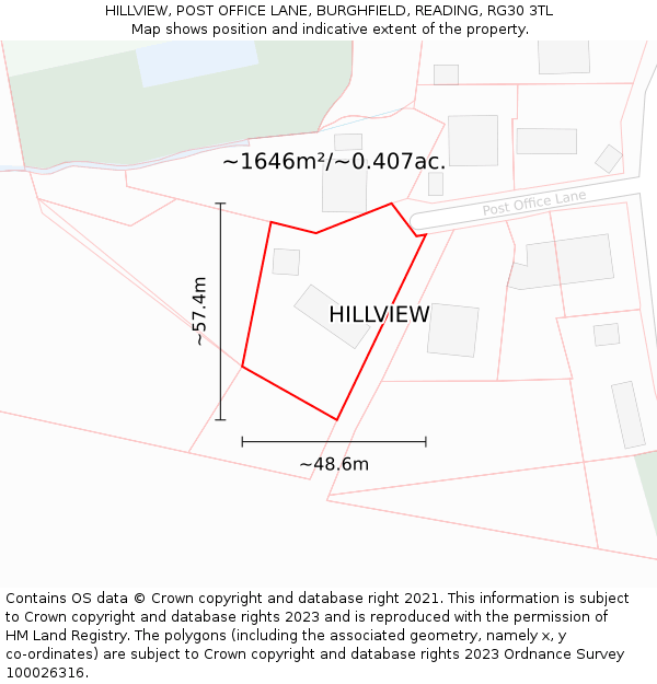 HILLVIEW, POST OFFICE LANE, BURGHFIELD, READING, RG30 3TL: Plot and title map