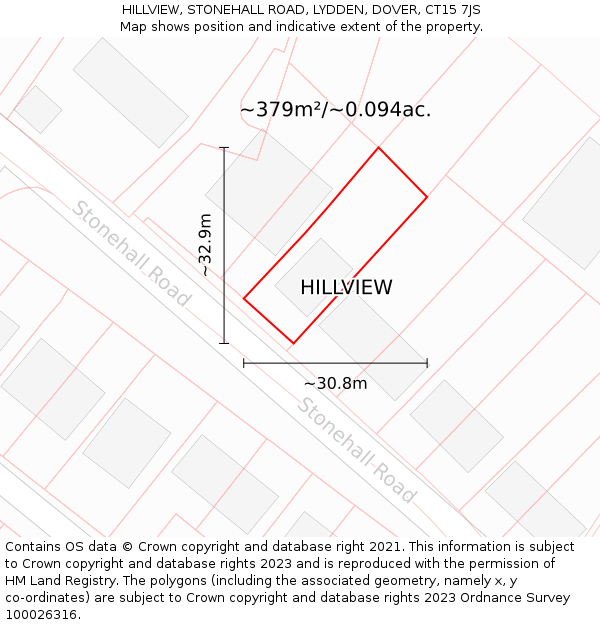 HILLVIEW, STONEHALL ROAD, LYDDEN, DOVER, CT15 7JS: Plot and title map